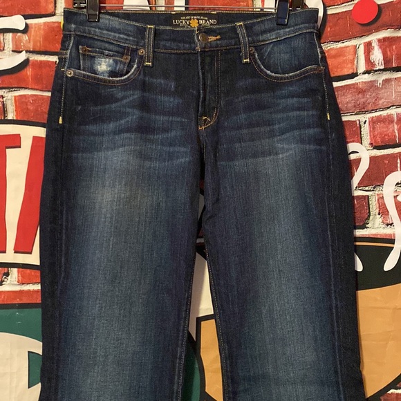 LUCKY BRAND EASY RISER BOOTLEG RELAX FIT MIDRISE DARK DENIM DISTRESSED SZ 27/30 - Picture 2 of 7